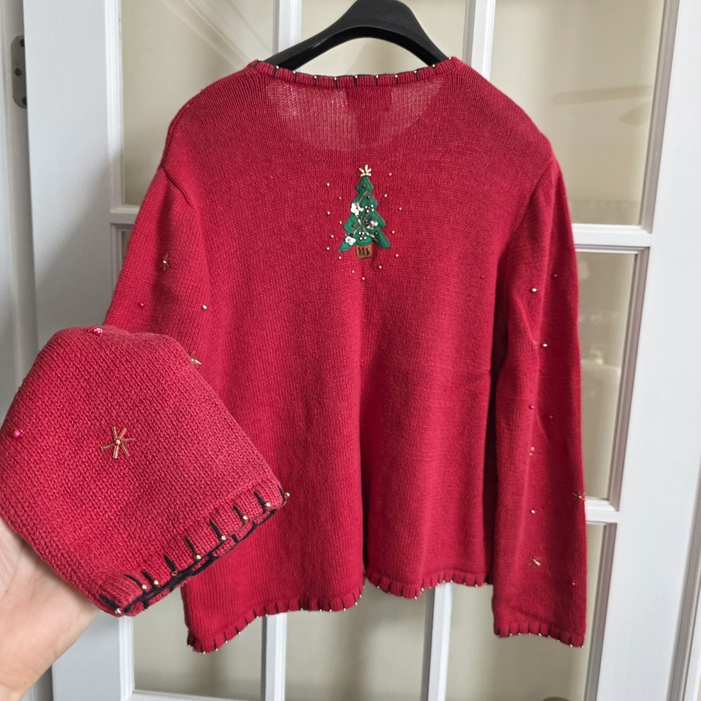 Vtg Designers Originals Studio Christmas Tree Sweater Cardigan Beads Embroidery - Picture 2 of 6